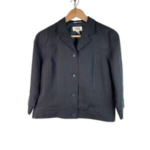 Talbots Petites Women's 6P Black Irish Linen 3/4 Sleeve Blazer *